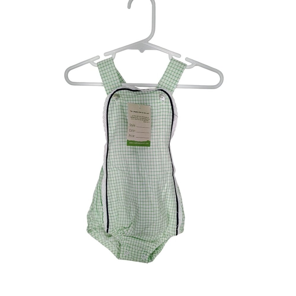 Green Checkered Baby Romper With Lace Trim By‎ The Oaks Apparel Size 9 Months